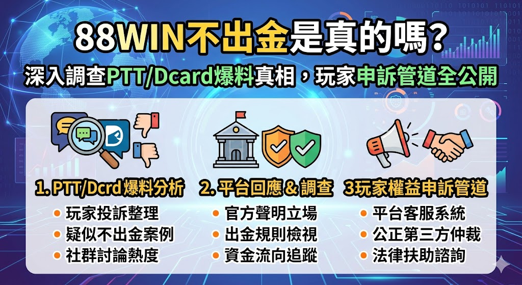 88win不出金是真的嗎?深入調查PTT/Dcard爆料真相,玩家申訴管道全公開