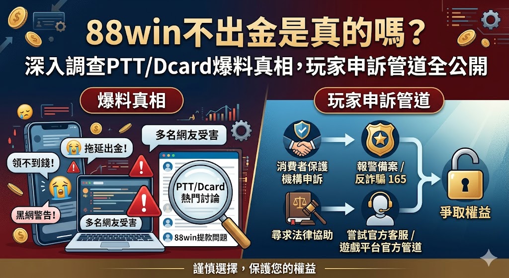 88win不出金是真的嗎?深入調查PTT/Dcard爆料真相,玩家申訴管道全公開